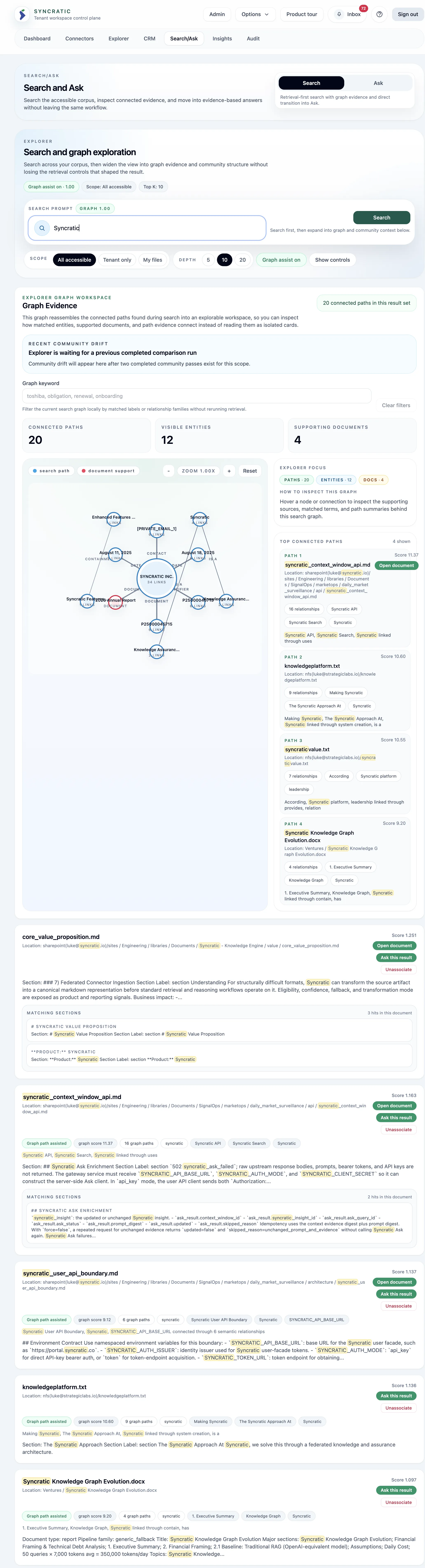 Semantic search in practice: queries decomposed into subjects, predicates, and objects retrieving evidence across the enterprise corpus
